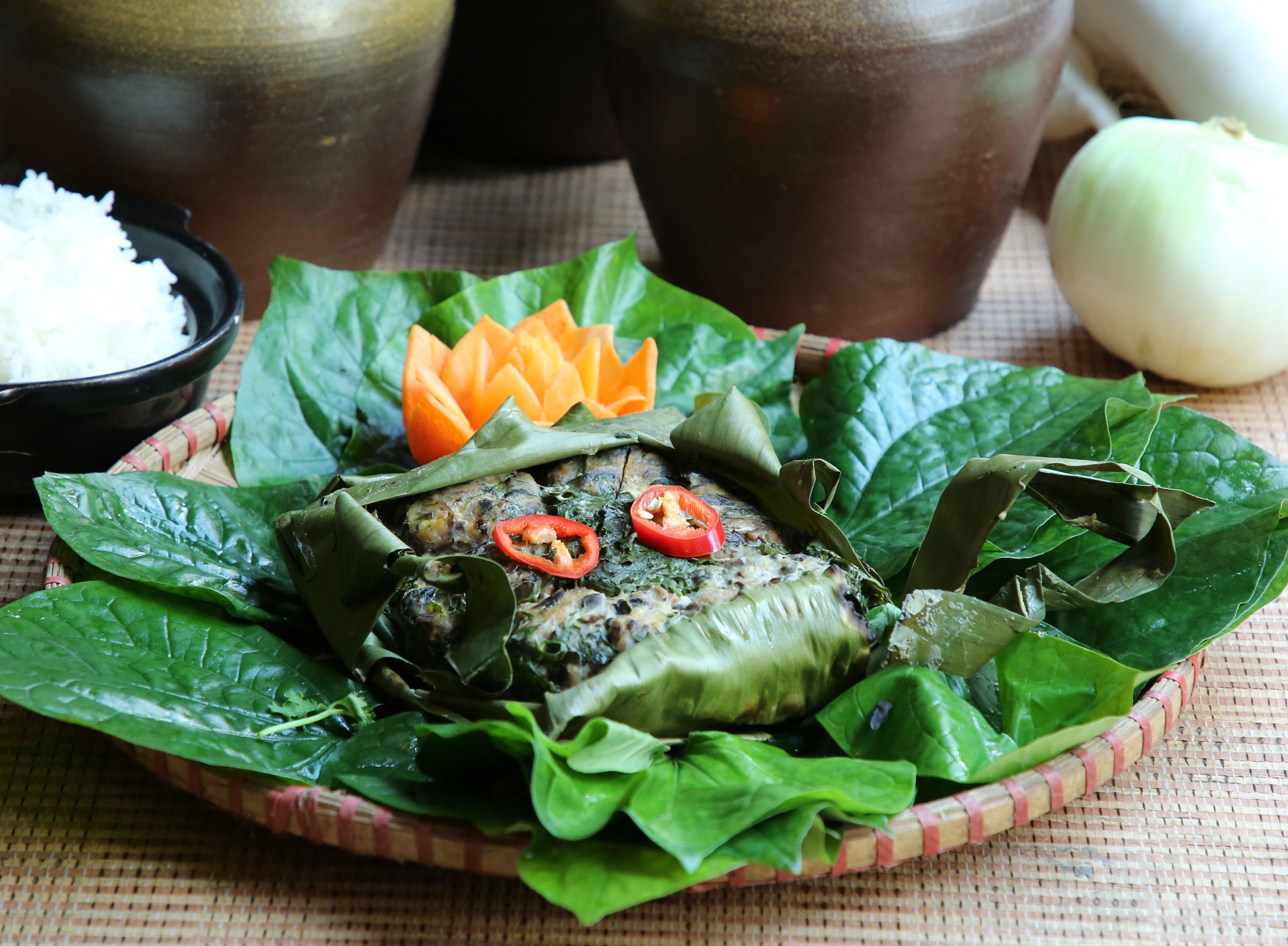 CHA OC NUONG LA CHUOI